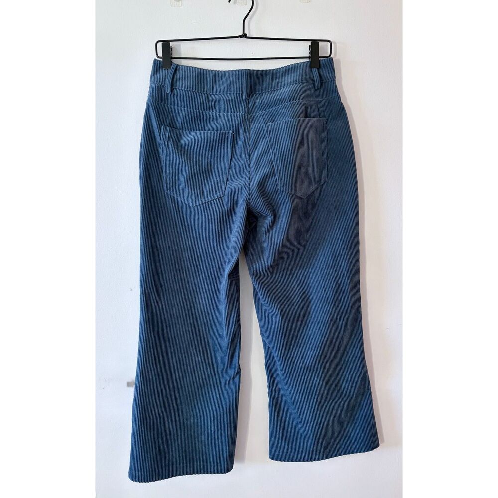 EDIKTED High Waist Wide Leg Cropped Blue Corduroy Pants Womens Small